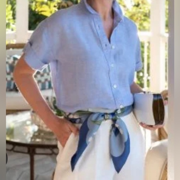 NWT J. Crew Blue Capitaine shirt in Baird McNutt Irish linen | Size M - Picture 3 of 3